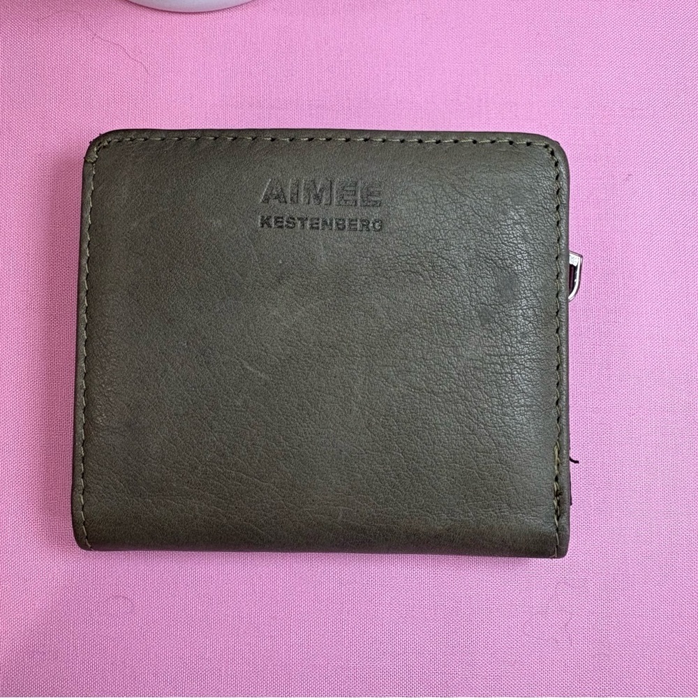 Aimee Kestenberg Olive Green Gray Leather Wallet